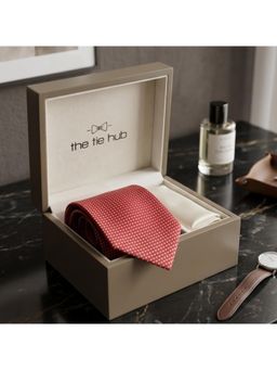 The Tie Hub - Red Silk Printed Formal Wear Gift Set For Men