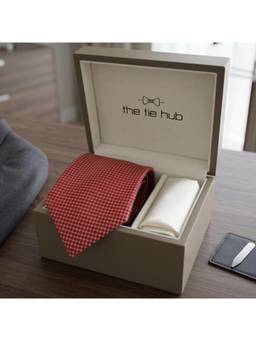 The Tie Hub - Red Silk Checks Formal Wear Gift Set For Men