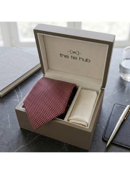 The Tie Hub - Burgundy Silk Checks Formal Wear Gift Set For Men