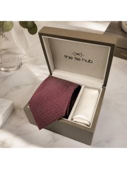 The Tie Hub - Red Silk Checks Formal Wear Gift Set For Men