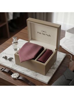 The Tie Hub - Red Silk Checks Formal Wear Gift Set For Men
