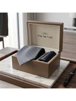 The Tie Hub - Navy Blue Silk Checks Formal Wear Gift Set For Men