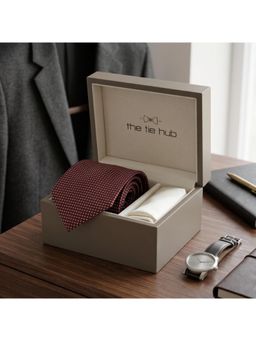 The Tie Hub - Burgundy Silk Checks Formal Wear Gift Set For Men