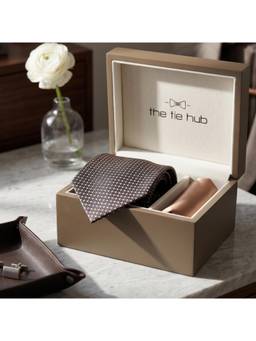 The Tie Hub - Navy Blue Silk Printed Formal Wear Gift Set For Men