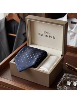 The Tie Hub - Navy Blue Silk Polka Dot Formal Wear Gift Set For Men