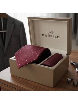 The Tie Hub - Burgundy Silk Polka Dot Formal Wear Gift Set For Men
