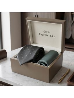 The Tie Hub - Grey Silk Polka Dot Formal Wear Gift Set For Men
