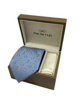 The Tie Hub - Blue Silk Printed Formal Wear Gift Set For Men