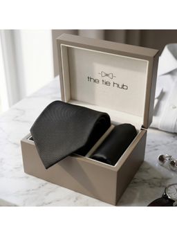 The Tie Hub - Black Silk Solid Formal Wear Gift Set For Men