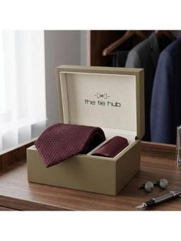 The Tie Hub - Burgundy Silk Textured Formal Wear Gift Set For Men