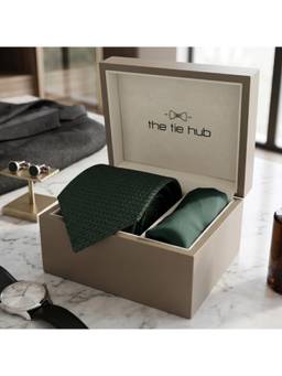 The Tie Hub - Green Silk Textured Formal Wear Gift Set For Men