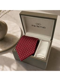 The Tie Hub - Red Silk Paisley Formal Wear Gift Set For Men