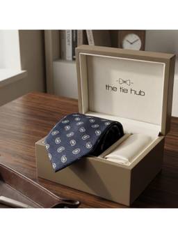 The Tie Hub - Navy Blue Silk Paisley Formal Wear Gift Set For Men