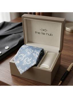 The Tie Hub - Blue Silk Paisley Formal Wear Gift Set For Men