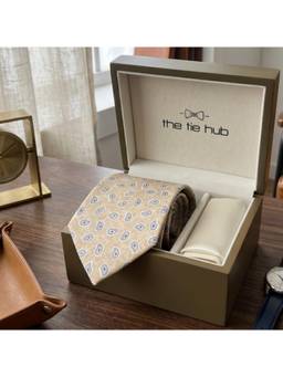 The Tie Hub - Beige Silk Paisley Formal Wear Gift Set For Men