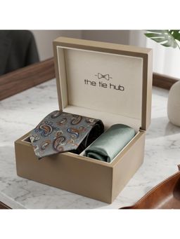 The Tie Hub - Grey Silk Paisley Formal Wear Gift Set For Men