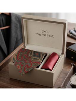 The Tie Hub - Red Silk Paisley Formal Wear Gift Set For Men