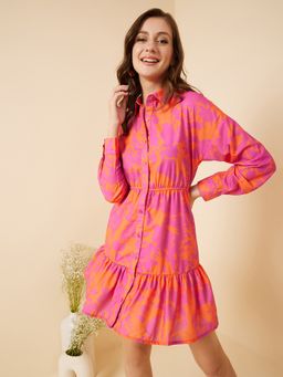 RARE - Women Casual Orange Colour Mini Abstract Print Dress