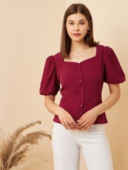 RARE - Women Casual Maroon Colour Sweetheart Neck Solid Regular Top