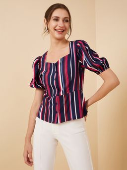 RARE - Women Casual Multi Colour Sweetheart Neck Vertical Stripes Regular Top