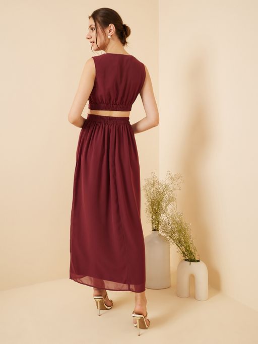 wine color casual dress Wine Red Ruched A-Line Slip Midi Dress