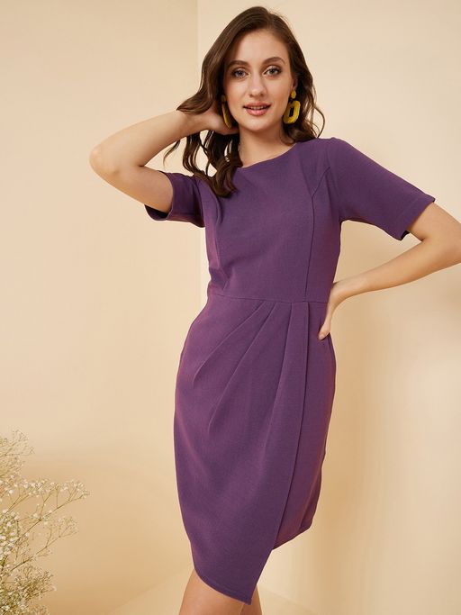 Buy RARE Women Casual Purple Colour Mini Solid Dress Online