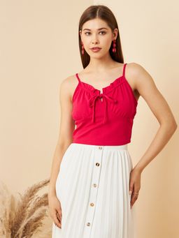 RARE - Women Casual Pink Colour Shoulder Straps Solid Fitted Top