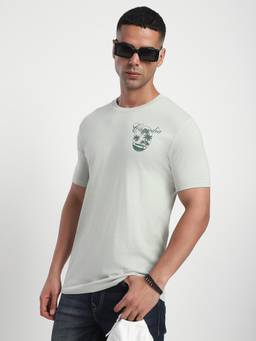 R&B - Light Green Graphic Printed Pure Cotton T-shirt