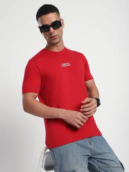 R&B - Red Typography Printed Pure Cotton T-shirt