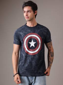 Free Authority - Official Marvel Captain America Shield Print Navy Blue T-Shirt