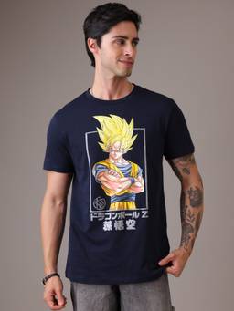 Free Authority - Official Dragon Ball Z Super Saiyan Goku HD Print Navy Blue T-Shirt