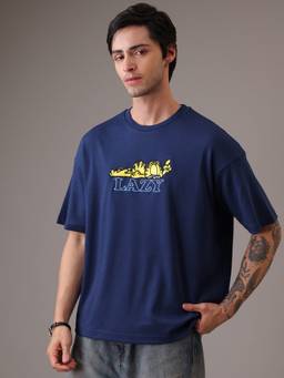 Free Authority - Official Garfield Lazy Embroidery Graphic Logo Oversized Navy T-Shirt