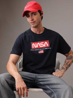 Free Authority - Official NASA Worm Logo HD Print Graphic Navy Blue T-Shirt