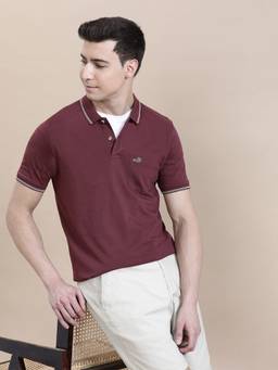 Crocodile - Maroon Cotton Solid T-Shirt