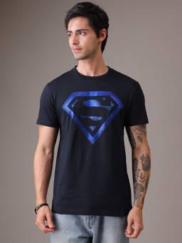 Free Authority - Official DC Comics Superman Foil Print Navy Blue T-Shirt