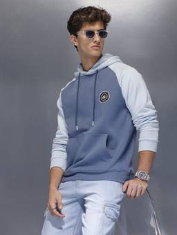 WROGN - Blue Minimal Dual-Tone Casual Hoodie