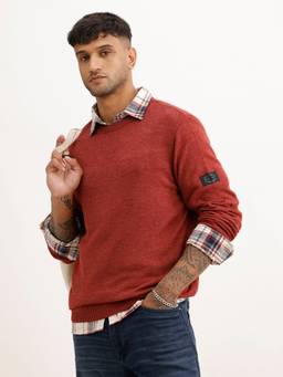 WROGN - Rust Solid Regular Fit Full Sleeve Sweater