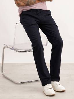 WROGN - Navy Blue Solid Straight Fit Trouser