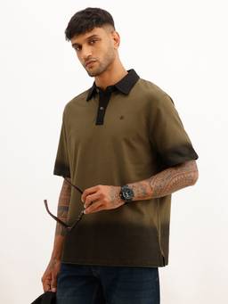 WROGN - Olive Comfort Fit Placement Ombre Polo T-Shirt