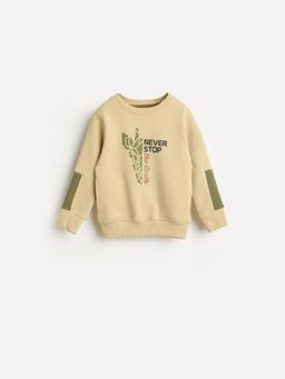 Blue Giraffe - Boys Regular Fit Cream Printed Sweatshirt