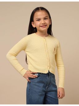U.S. POLO ASSN. - Girls Yellow Textured Regular Fit Cardigans