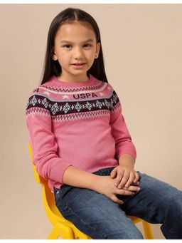 U.S. POLO ASSN. - Girls Geometric Self Design Knit Sweater