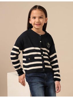 U.S. POLO ASSN. - Girls Blue Horizontal Stripes Cardigans