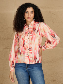 Kibo - Comfort Fit Tie and Dye Spread Collar Cotton Pink Shirt