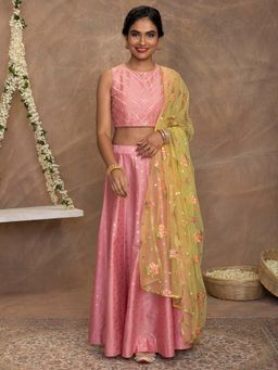 Gajra Gang - Pataka Pink Crop Top With Skirt And Dupatta GGLEH05 (Set of 3)