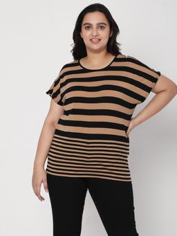 VERO MODA - Curve Women Casual Stripes Black T-Shirts
