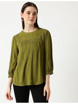 Marks & Spencer - Pure Viscose Lace Round Neck Green Blouse