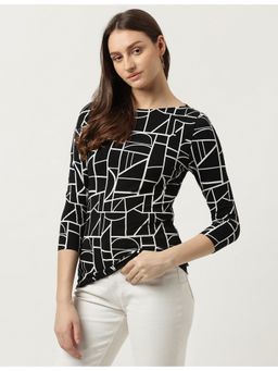 Marks & Spencer - Black Cotton Mix Geometric Round Neck T-Shirt