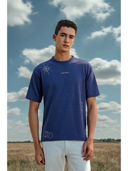 Allen Solly - Men Blue Checks Crew Neck T-Shirt