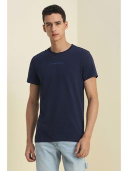 Allen Solly - Men Navy Blue Solid Crew Neck T-Shirt